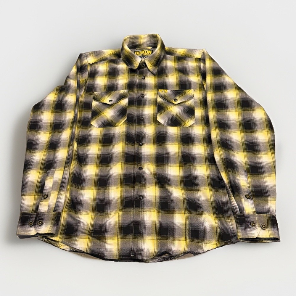 Dixxon Flannel Moon Eyes Mens S Yellow Plaid Snap Button Long Sleeve Pearl Snap